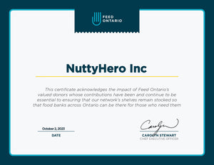 NuttyHero Nut and Seed Butter Giving Back, Hero for Good, Feed Ontario