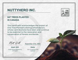 NuttyHero Nut and Seed Butter Giving Back, Hero for Good, One Tree Planted